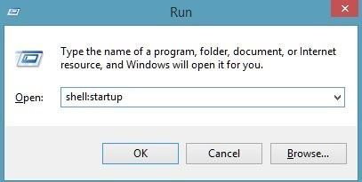 Das Bild zeigt das 'run window' mit eingegebenen 'shell:startup' Befehl 