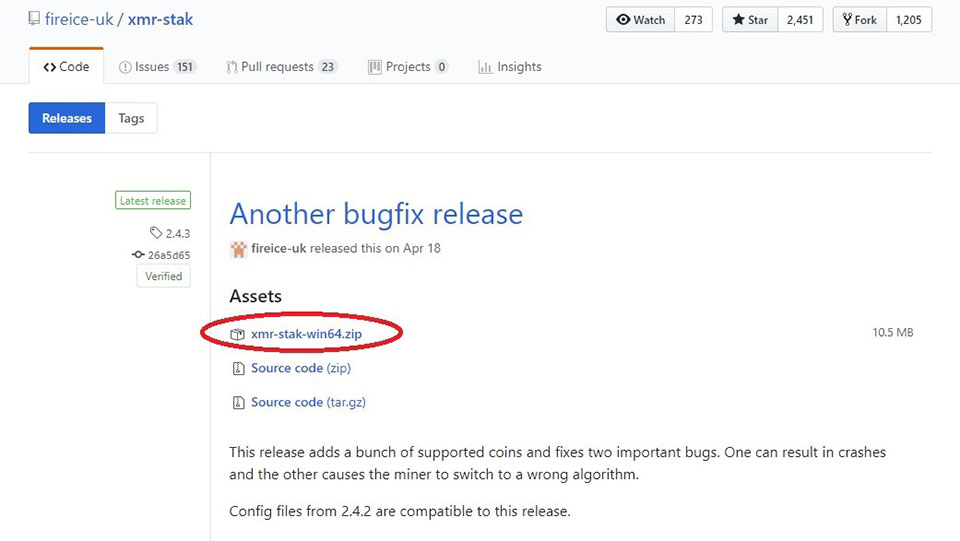 Github's Code Pressemitteilungsseite für die xmr-stak Software, gebraucht für das Monero Mining.