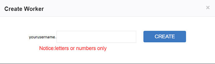 Imagen que muestra la creación de la caja de mineros de Antpool con nombre de usuario y botón crear.