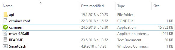 Captura de pantalla que muestra la carpeta donde se encuentra el archivo ccminer descargado.