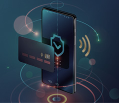 Un image qui montre un dispositif portable qui interagit avec une carde de crédit pour les crypto transfers.