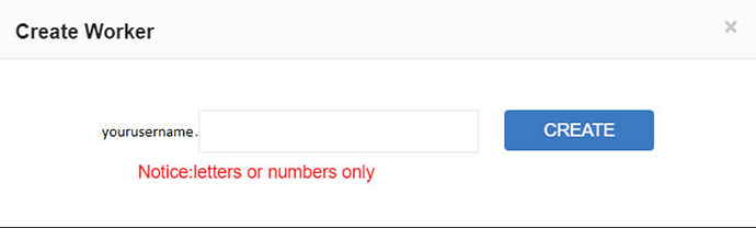 An image showing the Antpool's create worker box with username and create button.