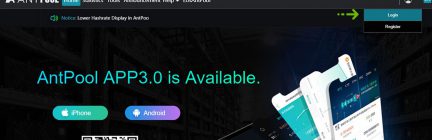 A screenshot of Antpool's homepage with instructions where the login button is