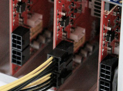 A photo showing ASIC Antminer's power sockets.