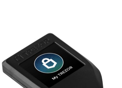 An image presenting how the device of the Trezor wallet looks like.