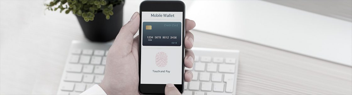 An image showing a mobile wallet interface and how to deposit via credit card.